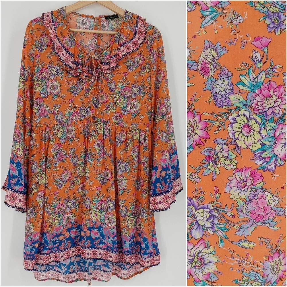 Tolani Printed Bell Sleeve Dress